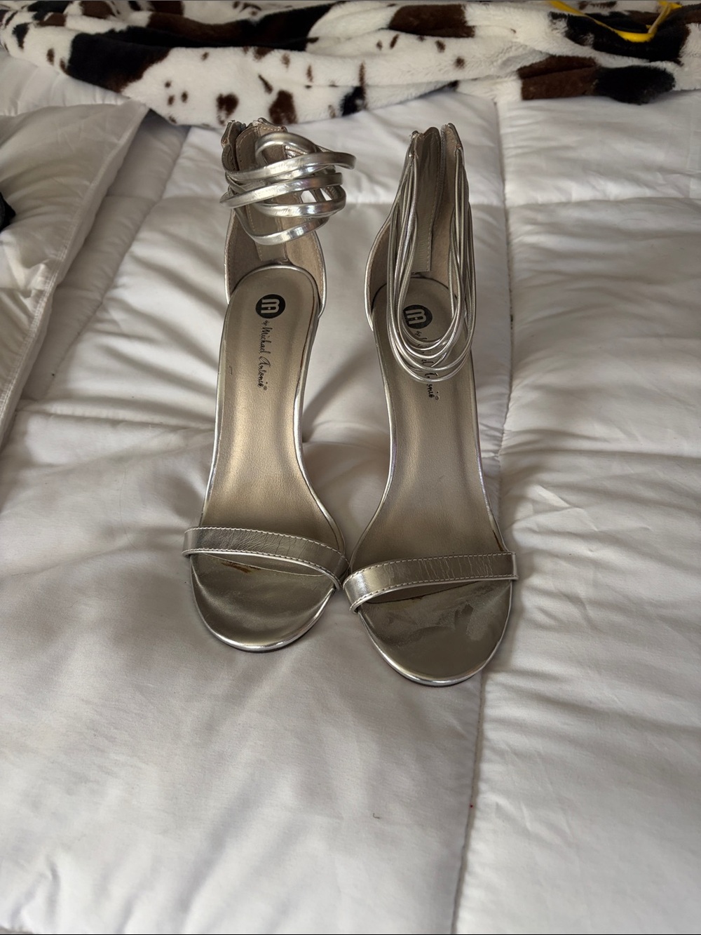 Michael Antonio Metallic Silver Ankle-Strap Dress Heels